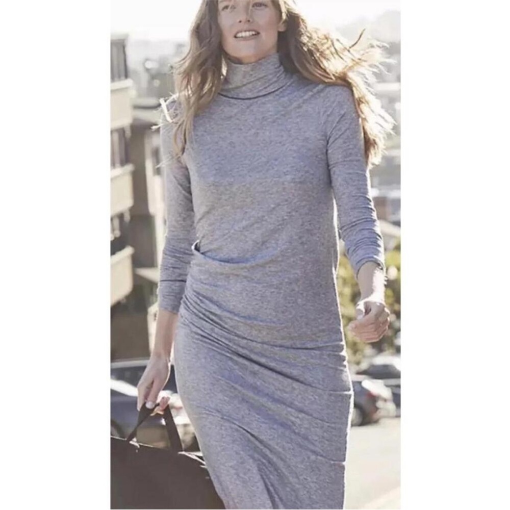 Athleta Heather Gray Long Sleeve Turtleneck Midi Dress